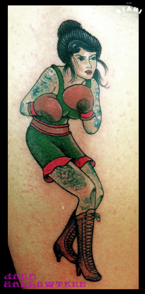 Tattooed Girl Boxer tattoo by Jack Gallowtree